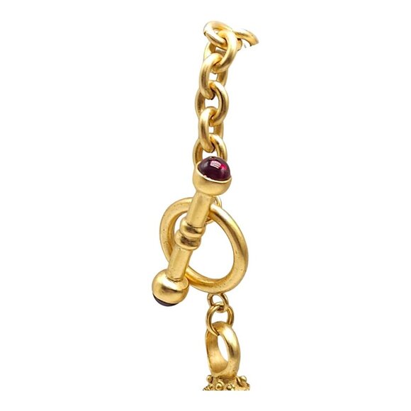 Multi-Strand Chunky Matte Gold Tone Chain Necklace With Toggle Clasp Gemstone Ac - Picture 4 of 6